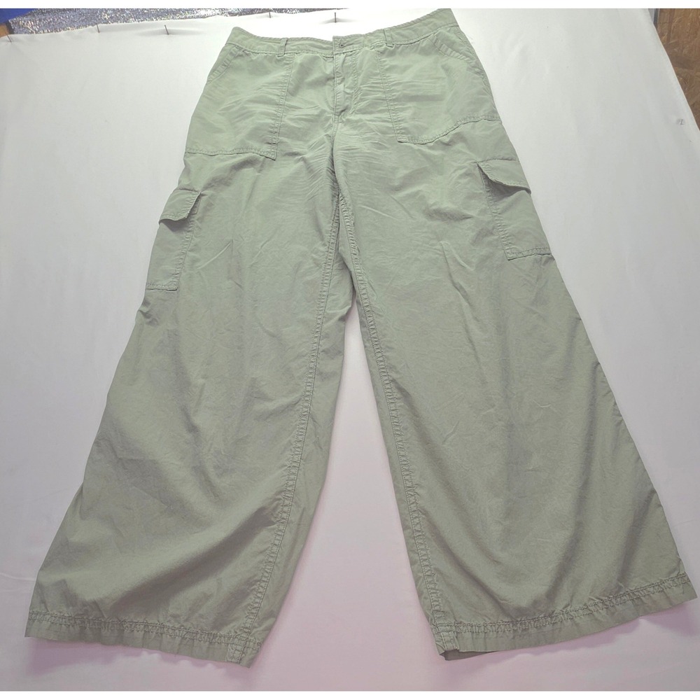 Calvin Klein Jeans Womens Size 12 Green Cargo Pants Wide Leg Utility Sage Olive